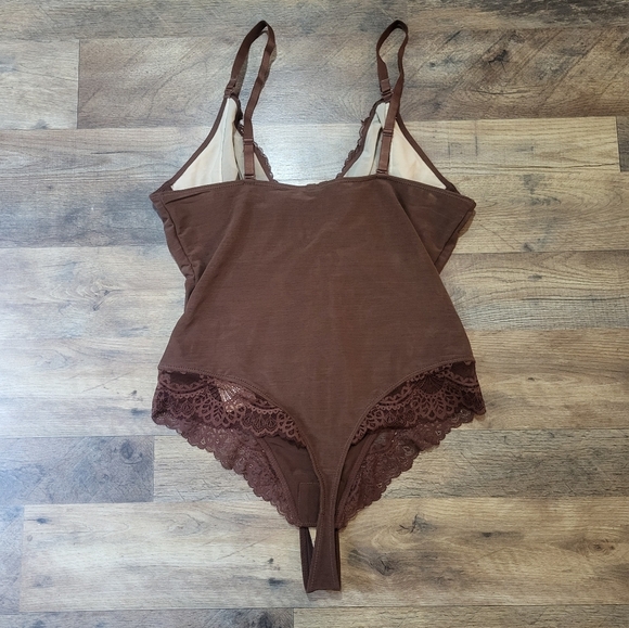 Popilush Dark Brown Corset V Neck Lace Shapewear Tummy Control Bodysuit Size XL - Picture 12 of 12